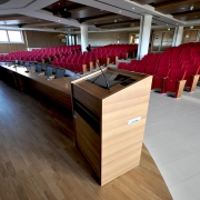 conference desk and stand in wood