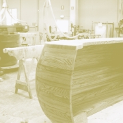 double curving desks in wood