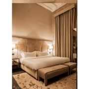 hotel bed in beige velvet