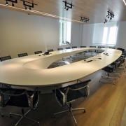 white round meeting table in solid surface