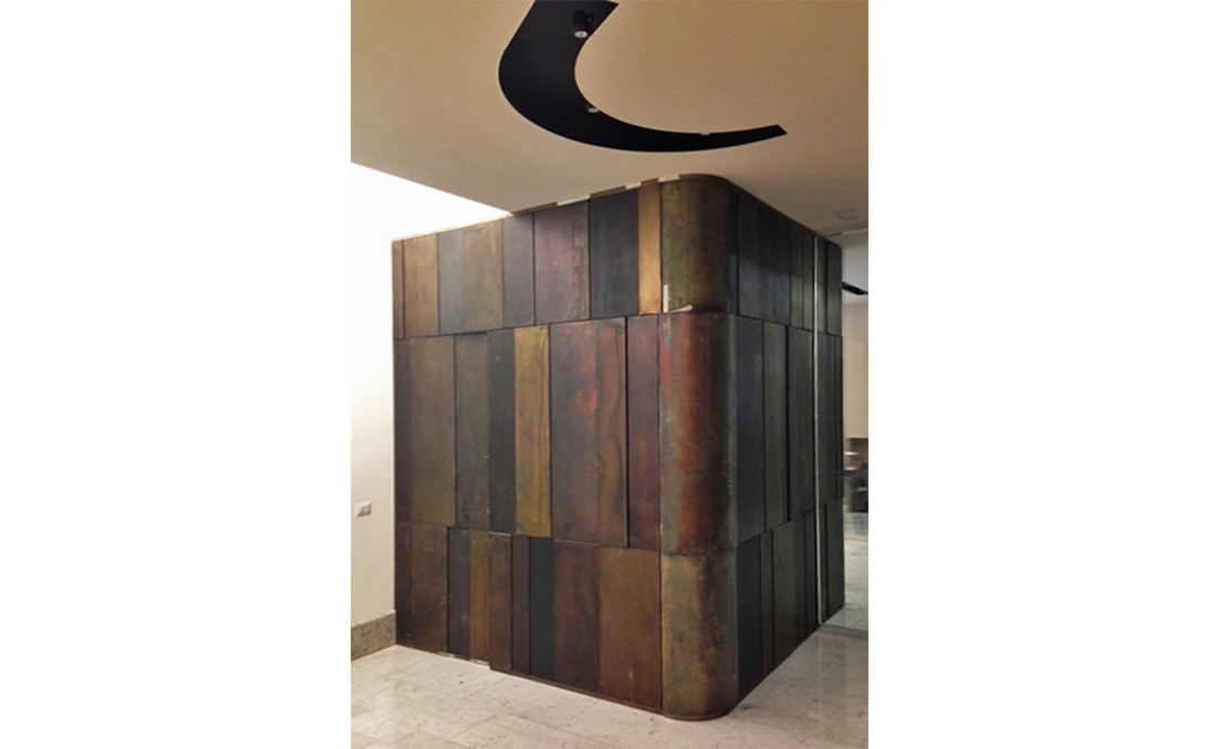 bespoke wall cladding in oxidised metals