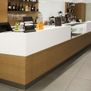 bar counter in wood and white lacquered wood