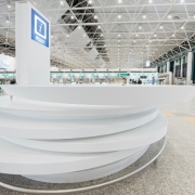 white round airport info desk