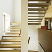 open-tread wooden staircase