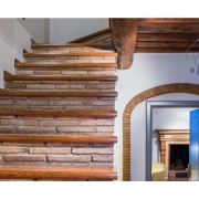 brick and wood staircase