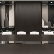 leather-clad wall and meeting table