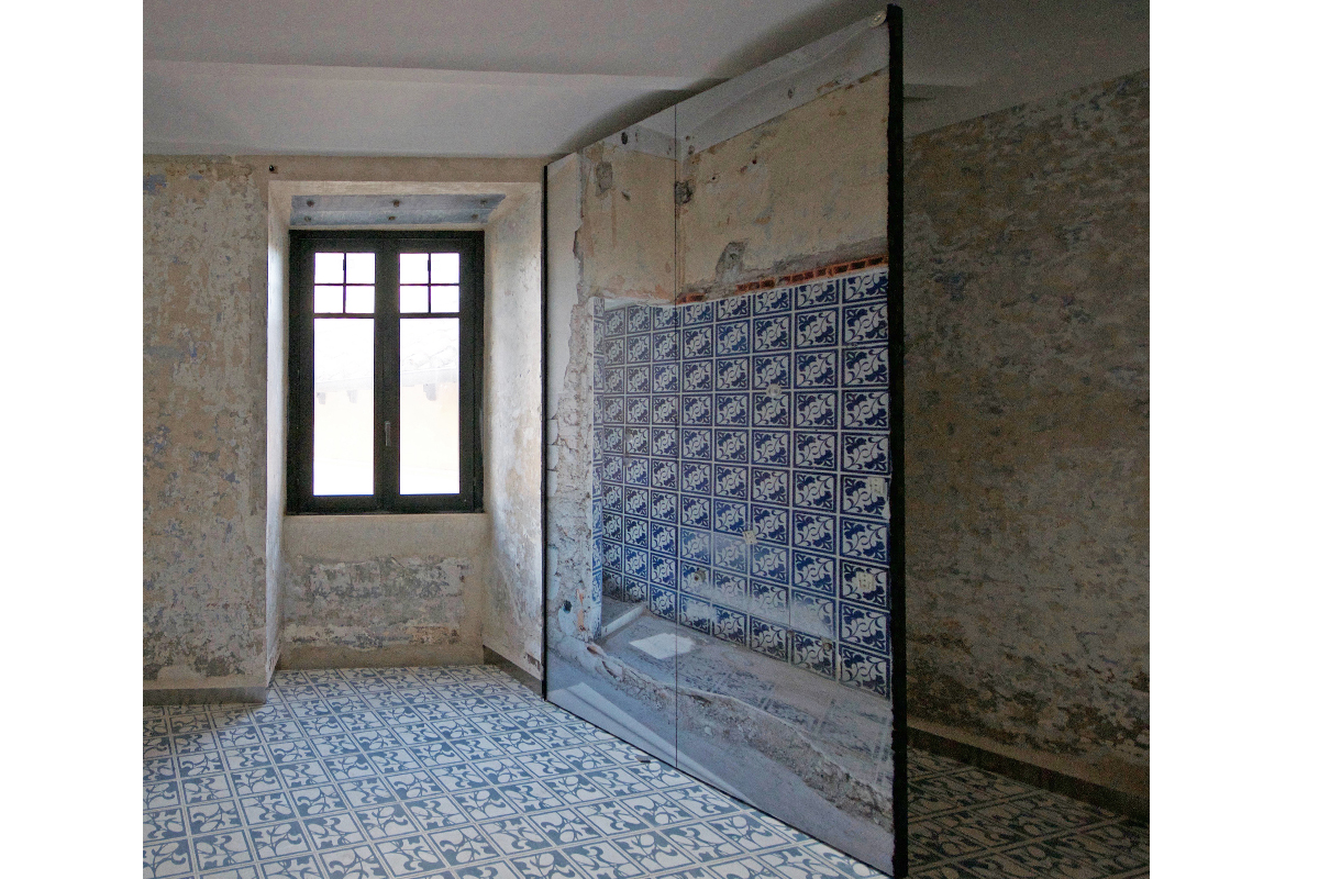 Palazzo Rhinoceros shutter with custom-made print and bespoke wooden window