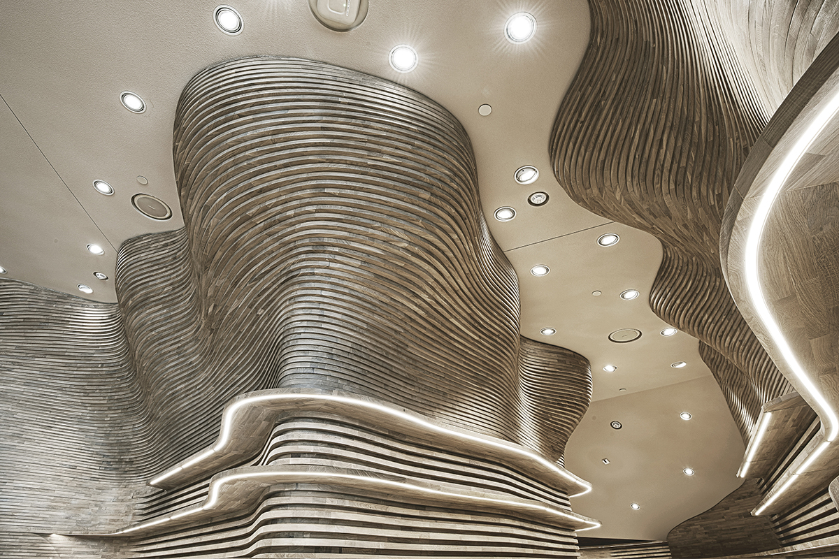 Detail of the wooden cladding supplied by Devoto for the museum of Qatar