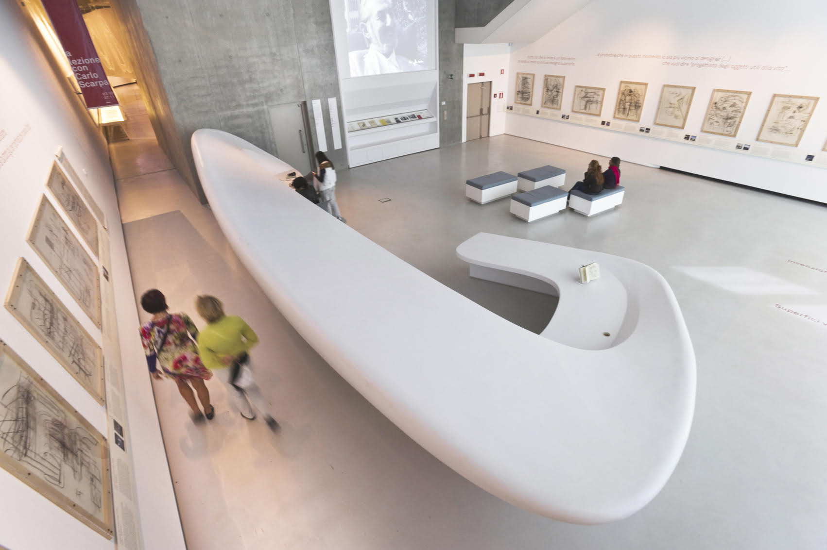Double-curved furnishings with organic shapes MAXXI Museum of Rome
