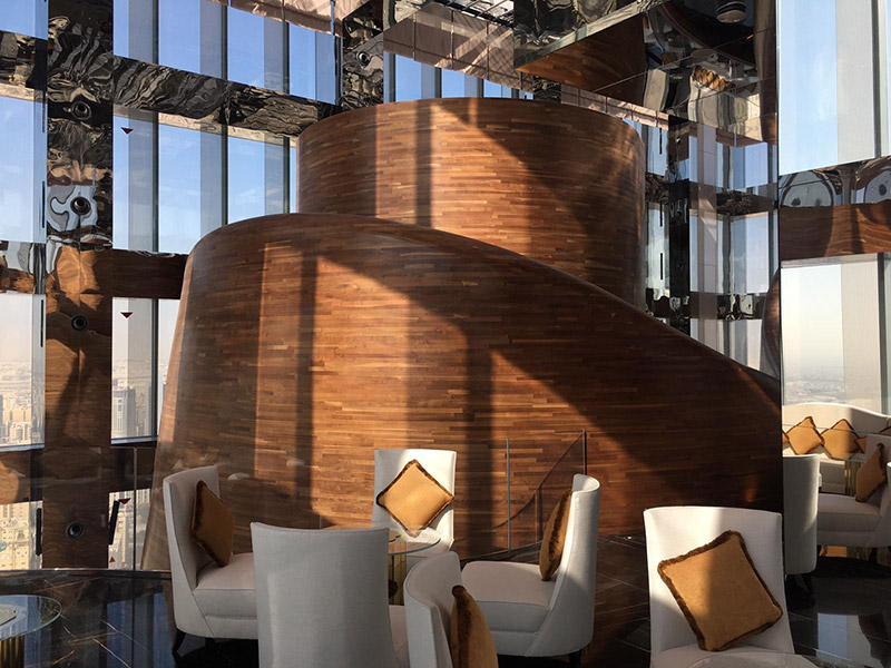 Banjan Tree Doha double-curvature walls of the Vertigo Restaurant by Devoto Design